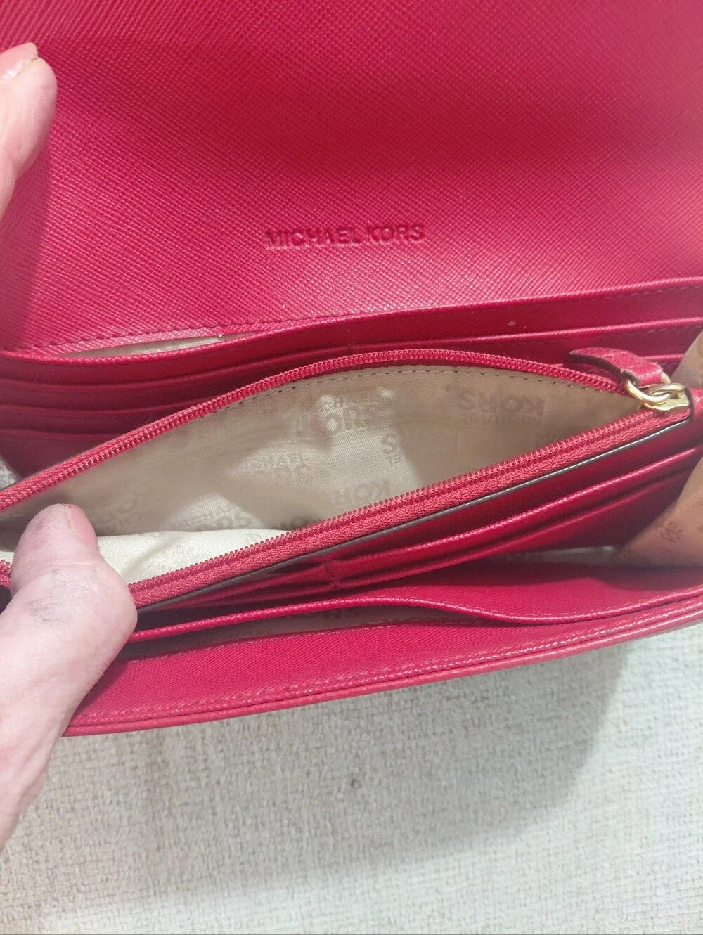 Michael Kors Red Leather Continental Wallet with Gold MK Logo